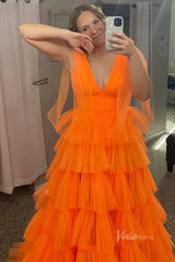 Ruffled Pleated Tulle Prom Dresses with Slit Bow Shoulder V-Neck FD4004