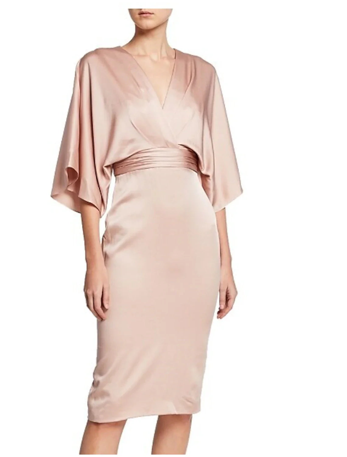 Sheath / Column Cocktail Dresses Party Dress Wedding Guest Holiday Knee Length Half Sleeve V Neck Satin with Sash / Ribbon