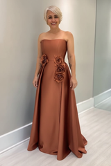 Dusty Blue Satin Mother of the Bride Dress Strapless with Flowers