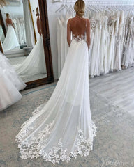 Rustic Lace Applique V-Neck Wedding Dresses Spaghetti Strap Chiffon Bridal Gown AW1004