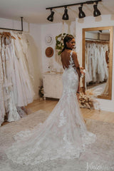 Rustic Lace Mermaid Wedding Dresses Backless Chapel Train Bridal Gown VW2156