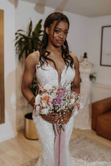Rustic Lace Mermaid Wedding Dresses Backless Chapel Train Bridal Gown VW2156