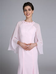 Aimishang  Mermaid / Trumpet Mother of the Bride Dress Elegant Jewel Neck Ankle Length Chiffon Long Sleeve No with Beading