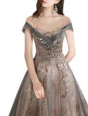 Wholesale A-Line Bridesmaid Dress Jewel Neck Short Sleeve Beautiful Back Floor Length Tulle with Crystals / Bandage