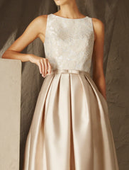 Aimishang A-Line Party Dress Empire Elegant Wedding Guest Formal Evening Dress Jewel Neck Sleeveless Floor Length Satin with Sash / Ribbon Pleats Appliques