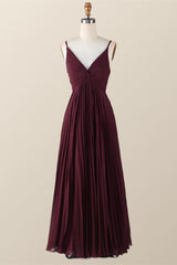Twisted Front Bourgondy Chiffon Long Bridesmeisje jurk