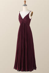 Twisted Front Bourgondy Chiffon Long Bridesmeisje jurk