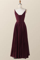 Twisted Front Bourgondy Chiffon Long Bridesmeisje jurk