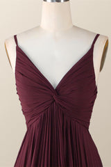 Twisted Front Bourgondy Chiffon Long Bridesmeisje jurk