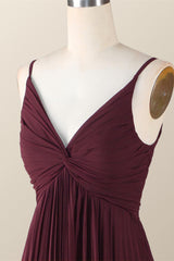 Twisted Front Bourgondy Chiffon Long Bridesmeisje jurk