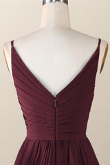 Twisted Front Bourgondy Chiffon Long Bridesmeisje jurk