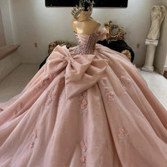 Gorgeous Pink Applique Strapless Sweet 16 Quinceanera A-Line Floor-length Prom Dress Birthday Dress Evening Dress Ball Gown HZ1024