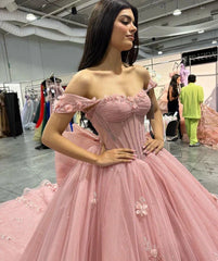 Elegant Pink Applique Strapless Sweet 16 Quinceanera A-Line Floor-length Prom Dress Birthday Dress Evening Dress Ball Gown HZ1024