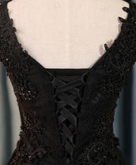 Robe de bal courte en dentelle noire en V, robes de retour, robes de retour à la maison