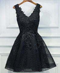 Robe de bal courte en dentelle noire en V, robes de retour, robes de retour à la maison