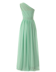 Eenvoudige a-line chiffon ruches mint groene lange bruidsmeisje jurk