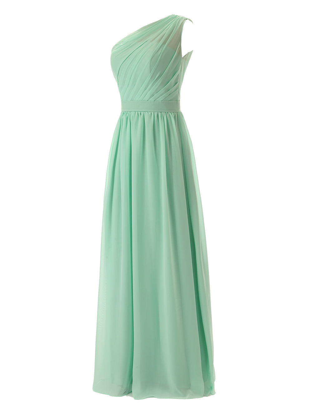 Eenvoudige a-line chiffon ruches mint groene lange bruidsmeisje jurk