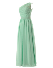 Eenvoudige a-line chiffon ruches mint groene lange bruidsmeisje jurk