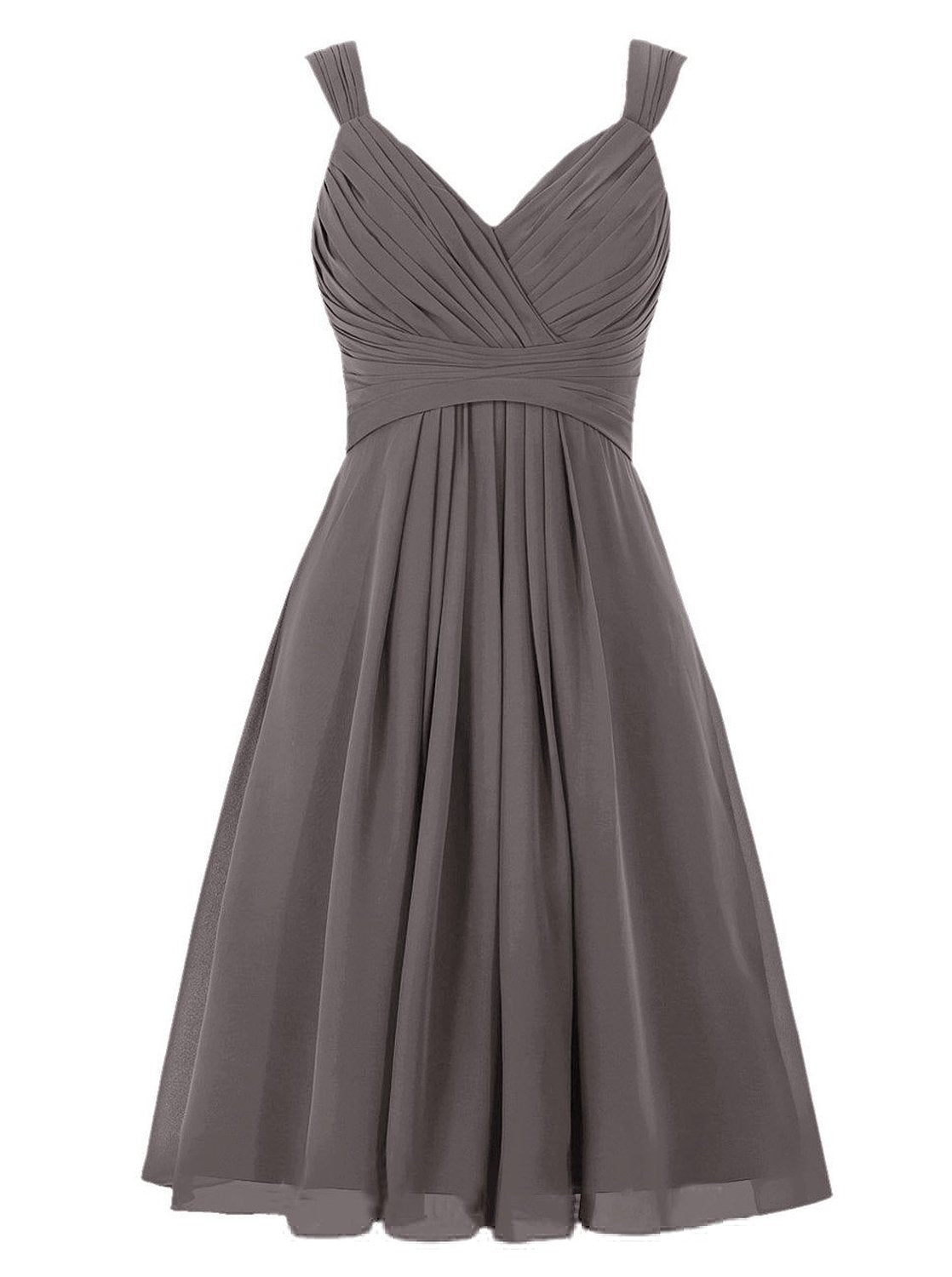 Eenvoudige A-Line V-nek Korte chiffon grijze bruidsmeisje jurk