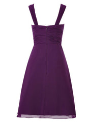 Eenvoudige A-Line V-nek Korte chiffon grijze bruidsmeisje jurk