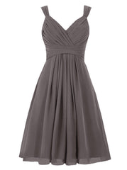 Eenvoudige A-Line V-nek Korte chiffon grijze bruidsmeisje jurk