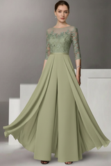 Half Sleeves Chiffon Mother of Bride Jumpsuit with Appliques