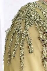Sage Lace Beadings Mermaid V-neck Mother of the bride Dresses with Cape