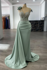 Luxury Glitter Rinstones Mermaid Prom Dresses Sleeveless with Sweep Train