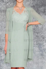 Two Piece Ruffle Chiffon Mother of the Bride Outfit Lace Short Wedding Guest Dress