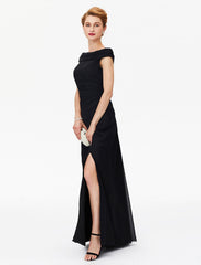 Aimishang Sheath / Column Mother of the Bride Dress Furcal Off Shoulder Floor Length Chiffon Short Sleeve No with Pleats Split Front