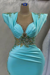 Charming Satin Prom Dress with Long Sleeves Ruffles Mermaid Evening Gowns