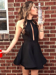 Satin Jewel Sleeveless A-line Short/Mini With Ruffles Dresses