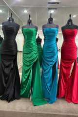 Mermaid Ruched Red Senior Prom Dress With Slit Strapless