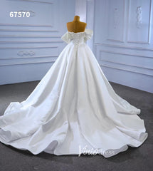 Satin Overskirt Pearl Wedding Dresses Off the Shoulder Bridal Gown 67570