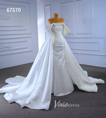 Satin Overskirt Pearl Wedding Dresses Off the Shoulder Bridal Gown 67570