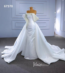 Satin Overskirt Pearl Wedding Dresses Off the Shoulder Bridal Gown 67570