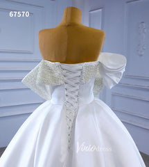 Satin Overskirt Pearl Wedding Dresses Off the Shoulder Bridal Gown 67570