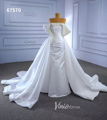 Satin Overskirt Pearl Wedding Dresses Off the Shoulder Bridal Gown 67570