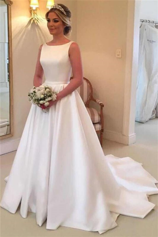 Satin Princess Chic Sleeveless Wedding Dress with Open Back