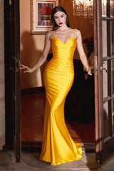 Cinderella Divine Y021 Satin Sexy Spaghetti Strap Long Dress