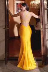 Cinderella Divine Y021 Satin Sexy Spaghetti Strap Long Dress