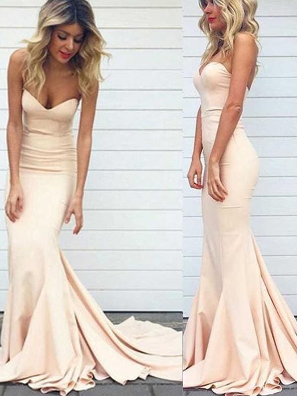 Satin Sweetheart Sleeveless Sweep/Brush Train With Ruffles Dresses