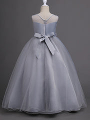 Satin Tulle Flower Girl Dress for Special Occasions - Princess Long Length with Belt Appliques