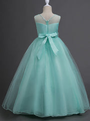 Satin Tulle Flower Girl Dress for Special Occasions - Princess Long Length with Belt Appliques