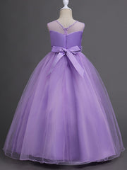 Satin Tulle Flower Girl Dress for Special Occasions - Princess Long Length with Belt Appliques