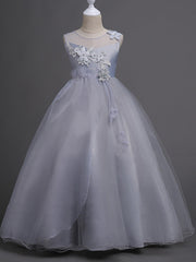 Satin Tulle Flower Girl Dress for Special Occasions - Princess Long Length with Belt Appliques