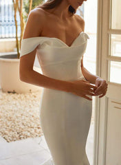 Mermaid Off-the-Shoulder Sweep Train Satin Wedding Dress
