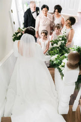 2024 A Line Satin Wedding Dresses Long Sleeves Jewel with Train