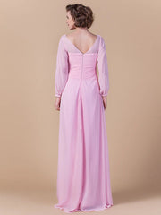 Sheath / Column Mother of the Bride Dress Vintage Inspired Cowl Neck Floor Length Chiffon Long Sleeve with Criss Cross