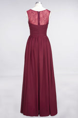 Scoop Neck Ruffle Chiffon Burgundy Modest Bridesmaid Dresses Aline